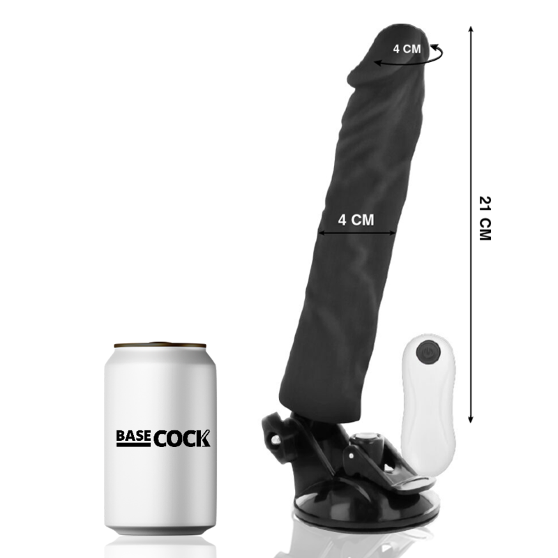 BASECOCK - VIBRADOR REALÍSTICO CONTROL REMOTO NEGRO 21 CM -O- 4 CM