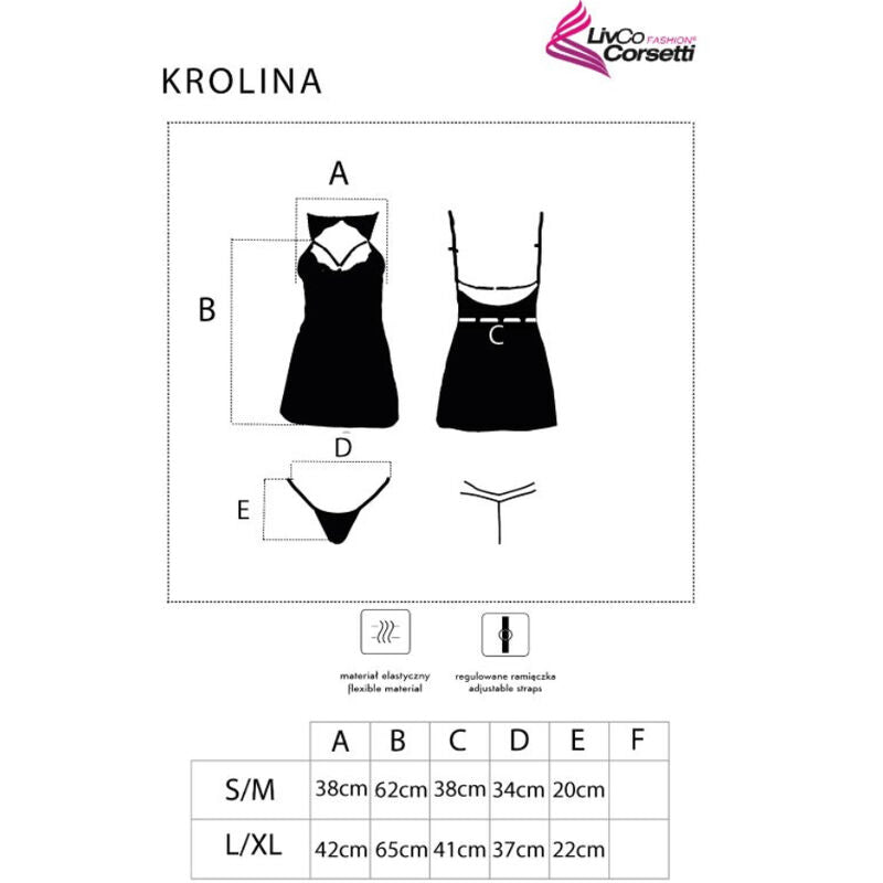 LIVCO CORSETTI FASHION - KROLINA LC 90734 CHEMISE + TANGA NEGRO L/XL