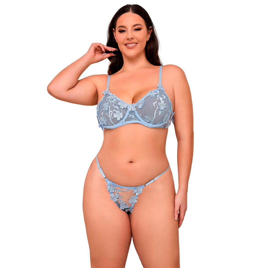 SUBBLIME - 957636 CONJUNTO SUJETADOR Y PANTIES CON BORDADOS DE FLORES CELESTE L/XL