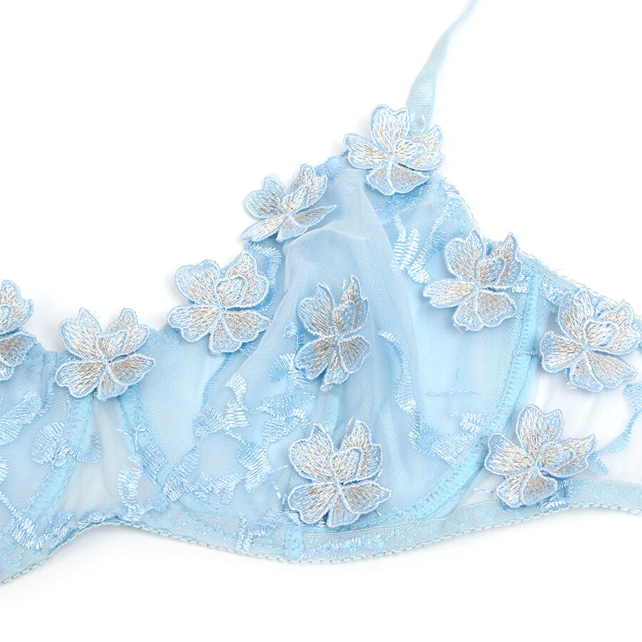 SUBBLIME - 957636 CONJUNTO SUJETADOR Y PANTIES CON BORDADOS DE FLORES CELESTE L/XL