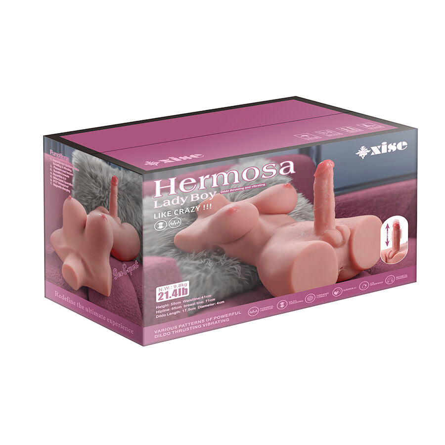XISE - HERMOSA LADY BOY TORSO FEMENINO CON DILDO CON VIBRACIÓN Y THRUSTING 49 CM