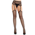 LEG AVENUE - MEDIAS DE ENCAJE CON CRUZ Y PORTALIGAS NEGRO