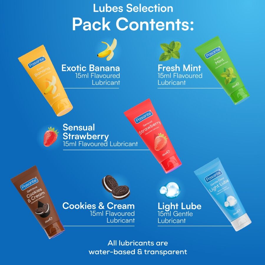 PASANTE - PACK LUBRICANTES SABORES VARIADOS 5 UDS X 15 ML