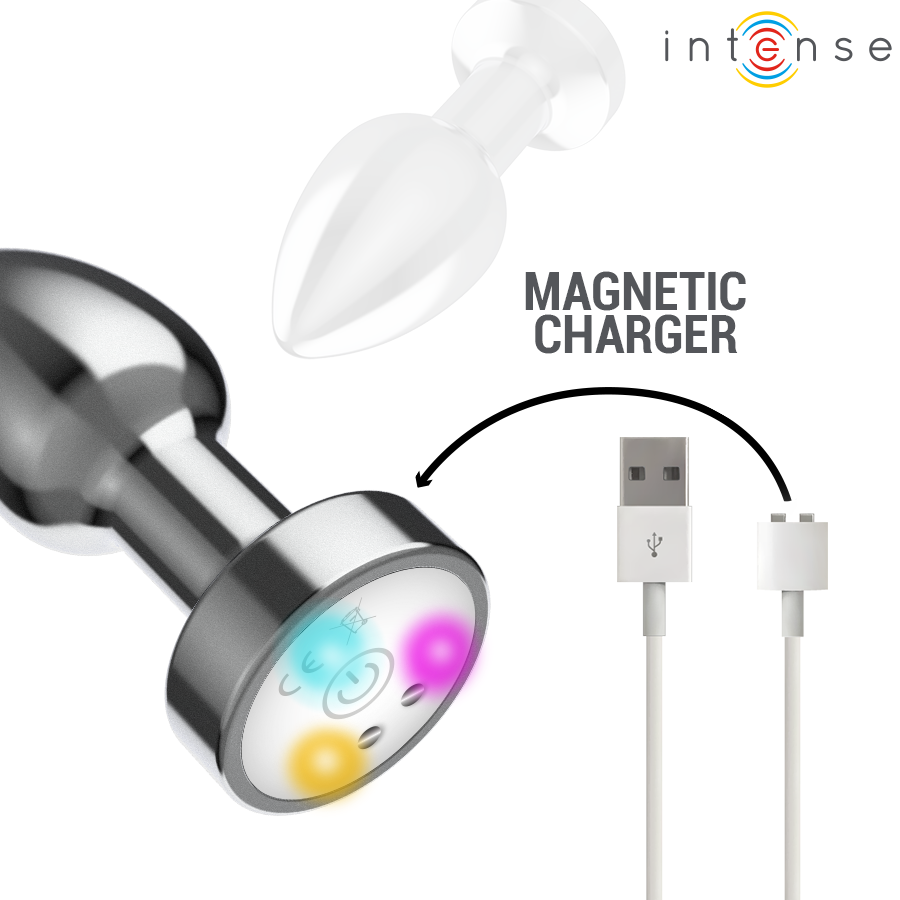 INTENSE - PLUG ANAL TALLA S DE METAL VIBRADOR CON LUCES LED MULTICOLOR Y CONTROL REMOTO