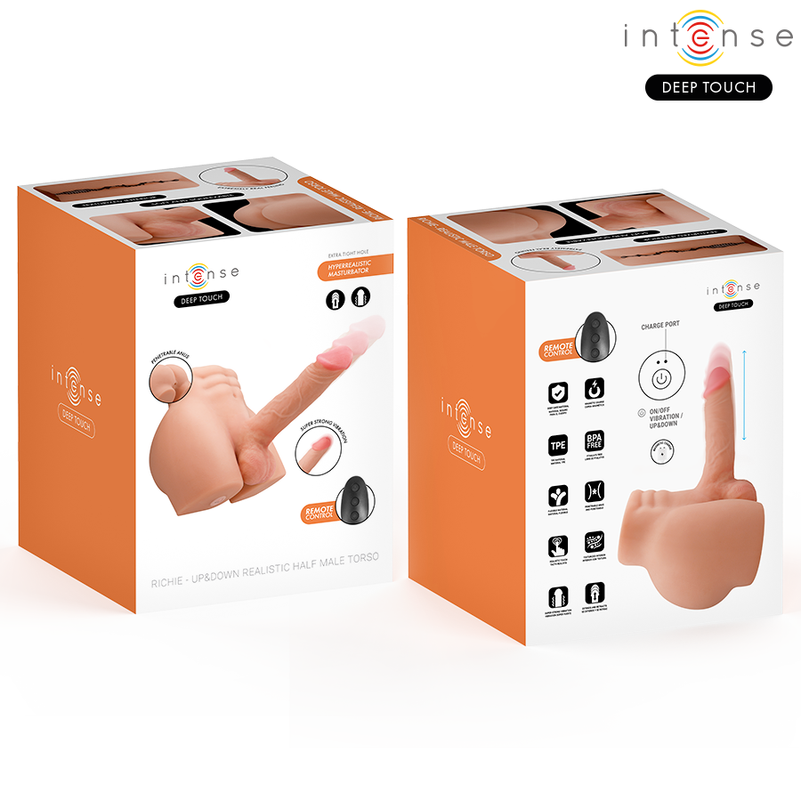INTENSE DEEP TOUCH - RICHIE TORSO CON ANO Y DILDO REALÍSTICO CON EMPUJE Y VIBRACIÓN CONTROL REMOTO 4.7 KG