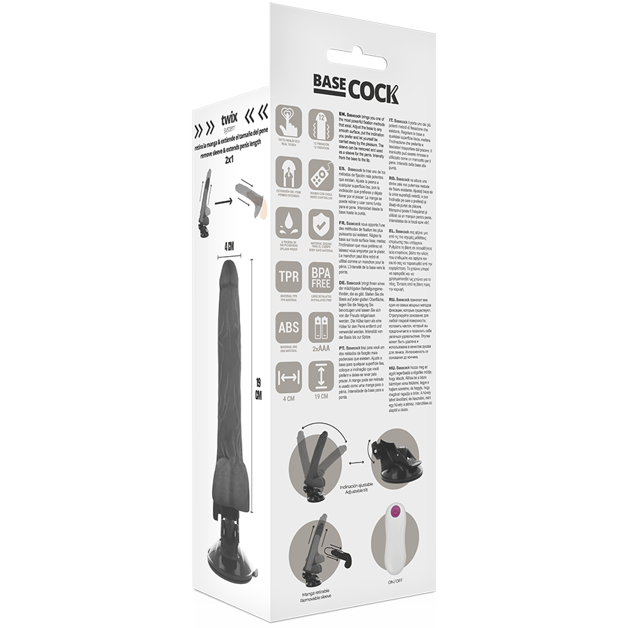BASECOCK - VIBRADOR REALÍSTICO CONTROL REMOTO NEGRO 19 CM -O- 4 CM