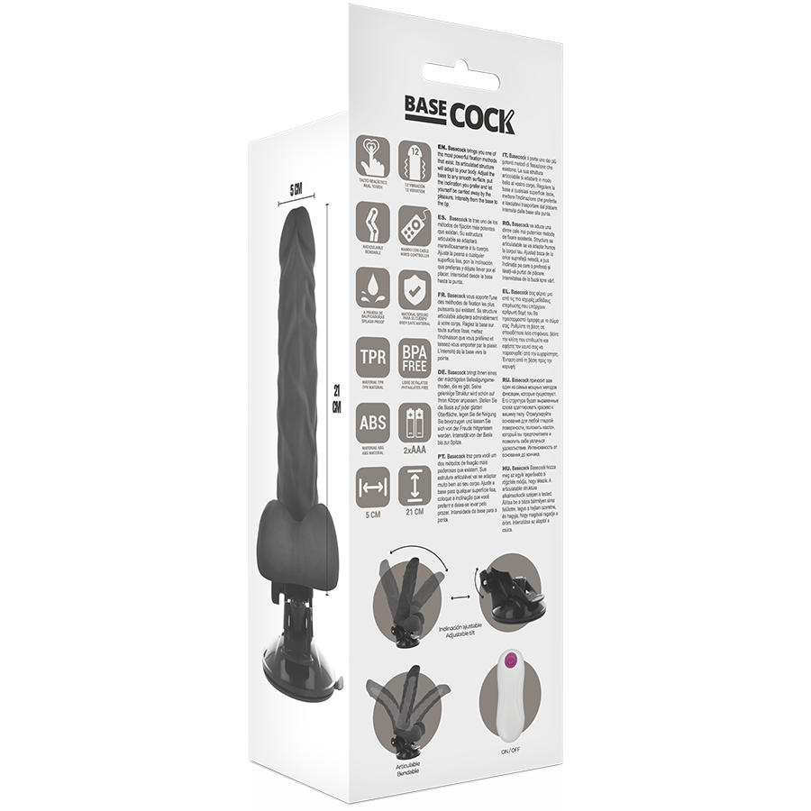 BASECOCK - VIBRADOR REALÍSTICO ARTICULABLE CONTROL REMOTO NEGRO 21 CM -O- 5 CM